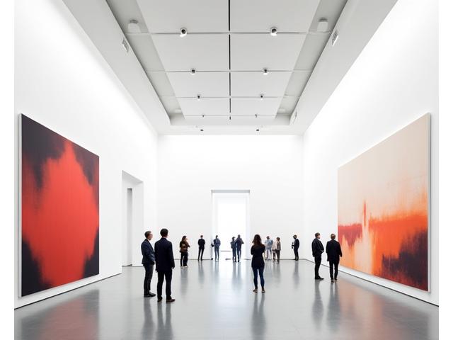 Abstrakte Kunstwerke in einer Galerie einer internationalen Biennale ausgestellt.
