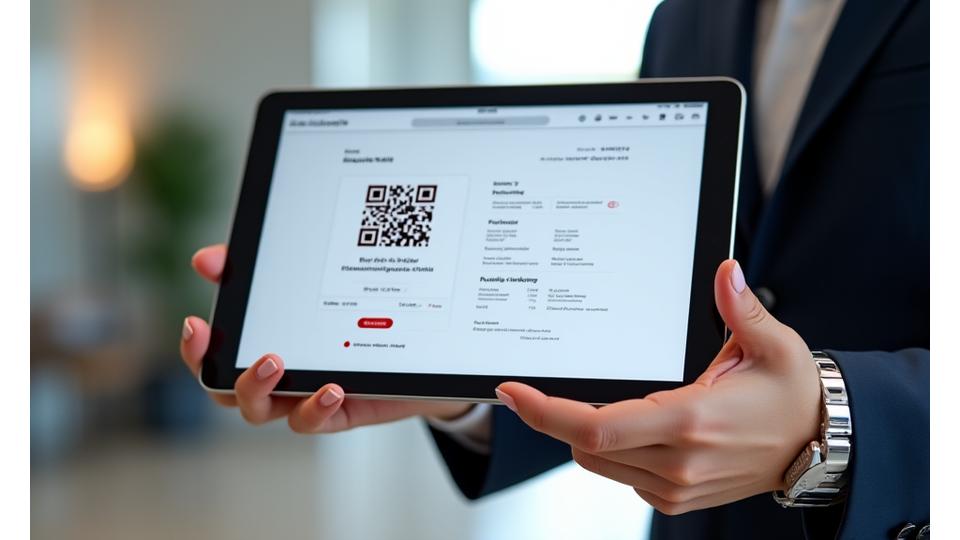 Darstellung eines digitalen Check-in-Prozesses auf einem Tablet mit Schweizer Elementen.