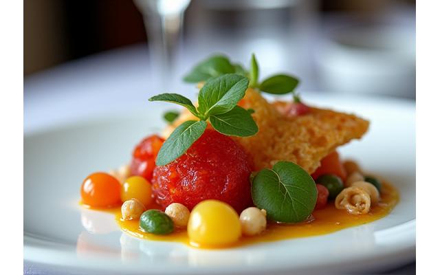 Exquisit angerichteter Teller in einem Michelin-Sternerestaurant