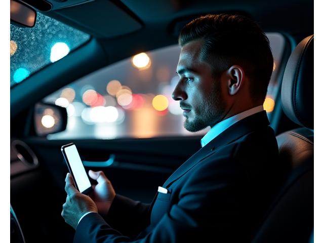 Fahrer telefoniert in einem Fahrzeug bei Nacht
