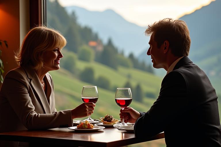 Ein Paar geniesst ein Gourmet-Menü in einem luxuriösen Restaurant