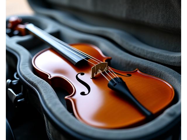 Nahaufnahme einer Geige und eines Gitarrenkoffers, mit schützenden Polstern im Innenraum eines spezialisierten Transporters.
